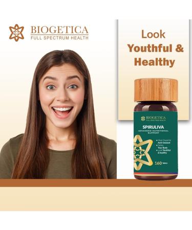 Biogetica Organic Spiruliva Pills with Astaxanthin - Non-GMO, Rich in Vegan Protein, Vitamins & Prebiotics - 100% Vegan Ayurveda Supplement - 160 Tablets - Buy Online on GoSupps.com