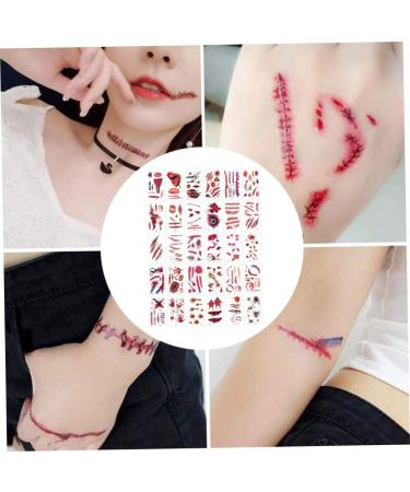 Halloween Temporary Tattoos Blood Wound Bleeding Scar for Halloween Makeup Zombie Makeup Party Cosplay Costume Looks Real on Face and Body Face Decals Prank Zombies Party Supplies Halloween - Buy Online on GoSupps.com