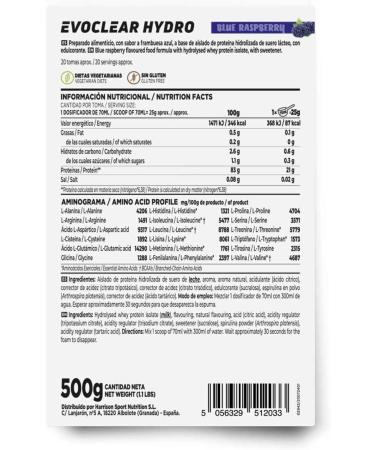 HSN Evoclear Hydro Clear Whey Blue raspberry flavor 500 g 20 spouts hydrolyzed protein isolation from whey protein type refreshing juice nonGMO vegetarian glutenfree without soy - Buy Online on GoSupps.com