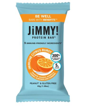 JiMMY! Protein Bar, Citrus Blast, Immune Support, 12 Count - Energy Bar with Immune System Fortifying Ingredients: Vitamin C, Turmeric, Orange, Mango, Acerola Cherry and Almonds Mango,Turmeric