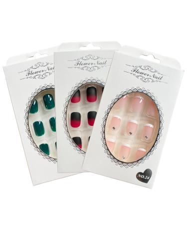 3 Styles False Nail Tips Square Short False Nails Acrylic Stick on Nails Fake Nails Stick on Nails for Women and Girls Nail Art