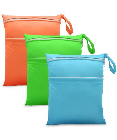 JNBGTU 3Pcs Wet Bag Wet Dry Bags Waterproof Reusable Washable Bag Nappy Wet Bags Double Zipper Pockets Wet Dirty Laundry Bag for Swimming Camping Travel Gym Workout Beach