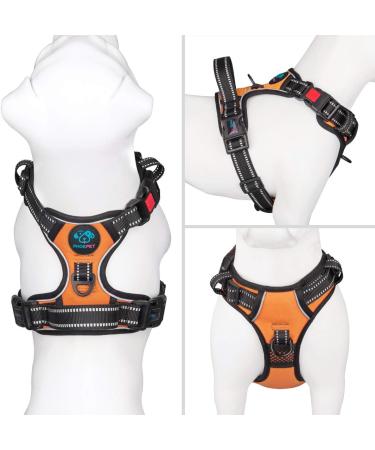 Phoepet Reflective Adjustable Dog Harness - Anti-Educational Training Handle ID Card & XS Size in Orange | 2 Metal Hooks 3 Snap Buckles Easy Fit - Buy Online on GoSupps.com