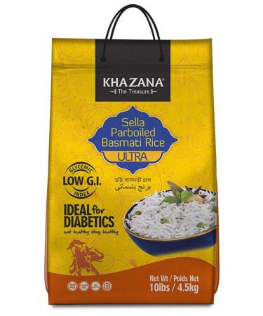 Khazana Premium Ultra Long Parboiled Basmati Rice - 10lb Ziploc Bag | NON-GMO, Gluten-Free, Kosher & Cholesterol Free | Aged Aromatic, Flavorful, Authentic Grain From India Ultra Long 10 Pounds