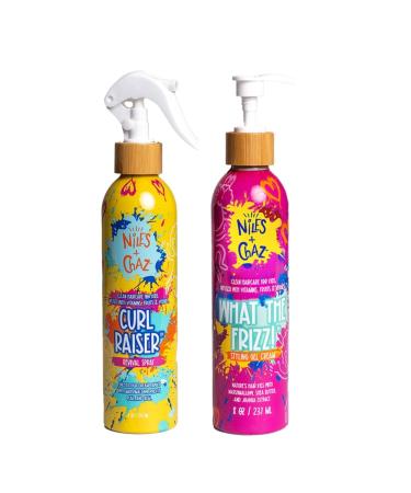 Niles and Chaz Kids Curl Refresher Bundle - Curl Refresher Spray & Gel Cream - Lightweight Reduces Frizz & Defines Curls - Paraben Silicone Sulfate Free - For Curly Coily Wavy Hair