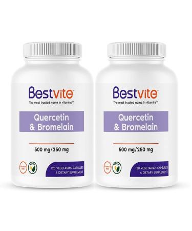Quercetin with Bromelain 500mg/250mg (240 Vegetarian Capsules) (120 x 2) - No Stearates - No Silicon Dioxide - Vegan - Non GMO - Gluten Free 120 Count (Pack of 2)