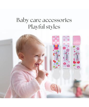 Milanti Pacifier Clip Set - 3 Clips + 18 Name Tag Labels | Universal Paci Holder for Binky Brands & Teethers | Rose & Yellow Floral Design - Unisex - Buy Online on GoSupps.com