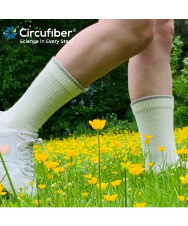 Circufiber Diabetic Socks - Improves Circulation, Reduces Swelling & Pain - Comfortable Loose Fit Crew - 3 Pairs (Mineral White, Medium) - Buy Online on GoSupps.com