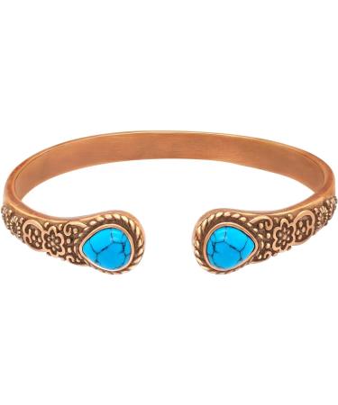 Jeroot Women's Copper Magnetic Bracelet - Vintage Flower Design with 6 Powerful Magnets & Turquoise Accents - Buy Online on GoSupps.com