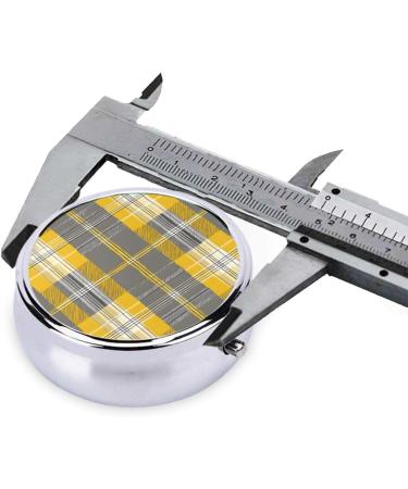 Buy Yellow Gray Black Plaid Round Pill Box - 3 Compartment Mini Decorative Travel Pill Organizer for Vitamins & Medication - Buy Online on GoSupps.com