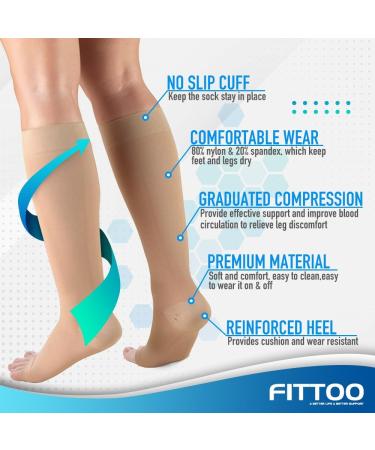 FITTOO Plus Size Compression Socks 20-30mmHg for Men & Women | Relief from Shin Splints Varicose Veins & Calf Pain | Open Toe & Wheat - 5X-Large - Buy Online on GoSupps.com