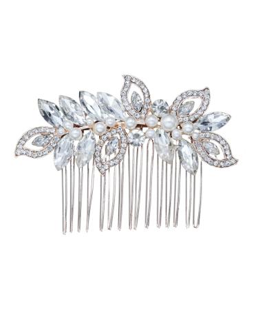 Ipetboom Silver Hair Clip Pearl Hair Comb Gold Headpiece Wedding Hair Combs Bridal Headdress Bridal Comb Wedding Hair Accessory Hair Combs for Pearl Hair Barrettes Bride Rose Accessories