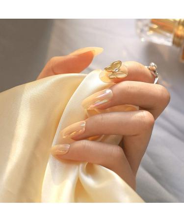 Sethexy Shiny Oval Medium False Nails - Sparkle Butterfly Press-On Nails | 24 Gold Bling Acrylic Nail Tips for Women & Girls - Buy Online on GoSupps.com