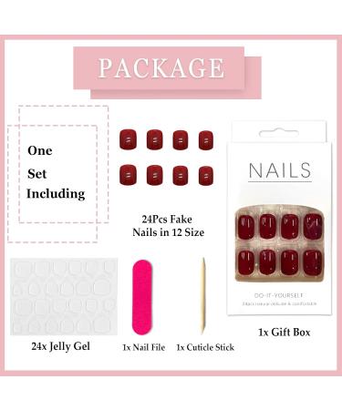 24Pcs Short Square Glossy Purplish Red Press on Nails with Glue - French Tips Fake Nails for Women - Nail Art Accessories - Buy Online on GoSupps.com