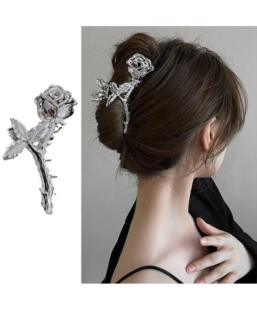 Flower Hair Claw Clips Valentine's Day Hair Accessories Flower Hair Claw Clips Hair Accessories Flower Headbands Hair Accessories Exquisite Hairpin Hair Decorations for Women 1Pcs Silver