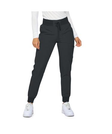 Monarch Uniforms Womens Jogger Scrubs Ribbed Jogger Scrub Pants for Women Large Black