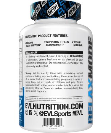 Evlution Nutrition RelaxMode - Natural Sleep Support - with L-Theanine Valerian Root Extract & More - Vegan & Non-GMO - Dietary Supplement - 45 Servings - 45 Veggie Capsules - Buy Online on GoSupps.com