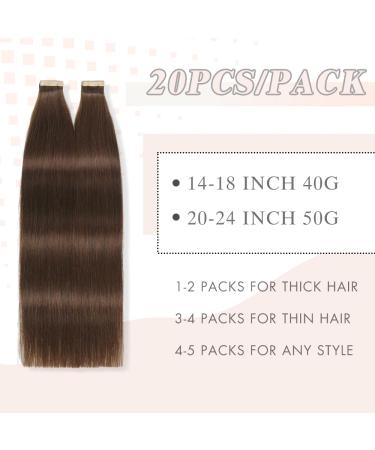 YDDM Tape-In Extensions | Real Hair 20Pcs 22 Inch Chocolate Brown 55cm 50g - Invisible Skin Weft Hair Extensions - Buy Online on GoSupps.com