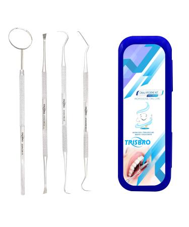 Dental Care Set Dentist Tools Kit Professional Calculus and Plaque Remover Set Dental Hygiene Kit Teeth Plaque Remover Tool Metal Tooth Pick and Dental Mirror(Blue)