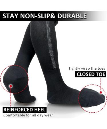 Ailaka Zipper Compression Socks 15-20 mmHg for Women Men- Support Varicose Veins, Athletics, Travel- Black, Small/Medium (1 Pair) - Buy Online on GoSupps.com