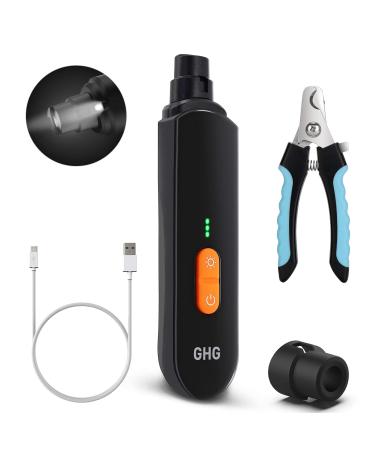 GHG Dog Nail Grinder Upgraded - Professional LED Lighting 3-Speed Rechargeable Pet Nail Trimmer with Clippers Quite Low Noise Paws Grooming and Smoothing for Small Medium Large Dogs and Cats