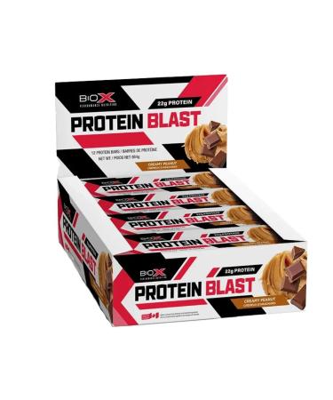 BioX Protein Blast Protein Bars | Protein Bar with Candy Bar Taste | 22g Protein Low Sugar | All Natural Protein Bar Ingredients | Box of 12 Bars (Creamy Peanut Fudge)