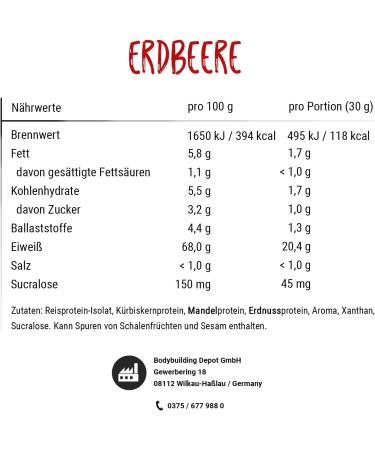 Vegan Protein Powder 1kg - Bodybuilding Depot | Eco-Friendly 100% Plant-Based Great Solubility Natural Strawberry Flavor - Buy Online on GoSupps.com
