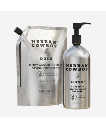 Herban Cowboy Dusk Body Wash 30 oz Aluminum Bottle and 64 oz Refillable Pounch