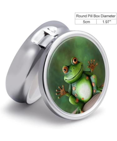 Round Frog Print Pill Box - 3 Compartment Medicine Organizer | Decorative Metal Portable Pocket Pill Case - Buy Online on GoSupps.com