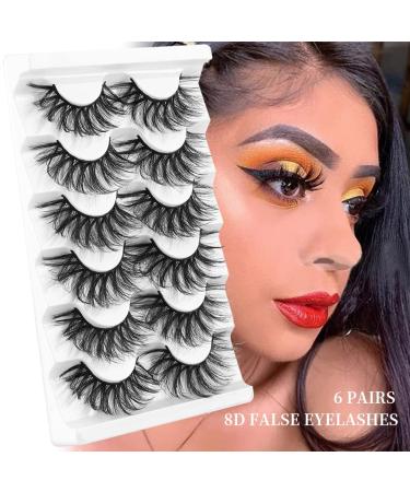 Buy Mink Lashes - Wispy Cat Eye False Eyelashes | 8D Volume Natural Look 6 Pairs Long-lasting & Ultra-light - Buy Online on GoSupps.com