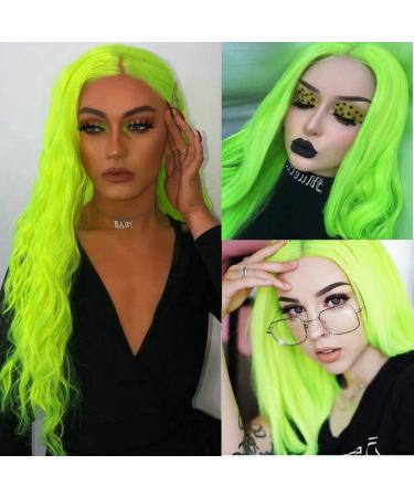 13x2.5 Fluorescent Green Lace Front Wig for Women - Naturally Wavy Heat-Resistant Synthetic Hair (Neon Green 66cm) - Buy Online on GoSupps.com