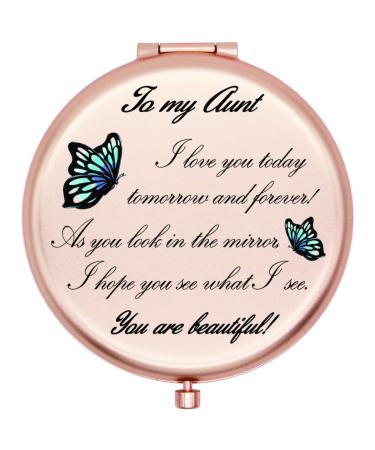 onederful Aunt Gifts Travel Compact Pocket Mirror for Aunt  Birthday Ideas for Aunt from Nephew and Niece-to My Aunt (Rose Gold)