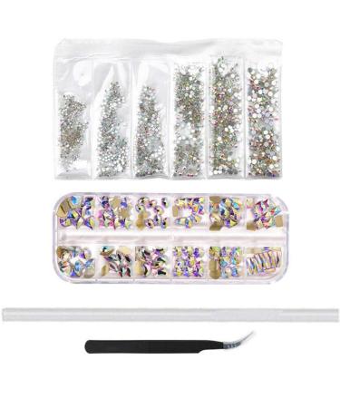 Rhinestones Nail Gems Nail Art Accessories with Pick Up and Rhinestone Picker Dotting Pen Flat Back Gems for Nails Face Clothes Craft
