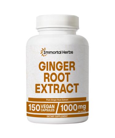 Immortal Herbs Ginger Root Capsules 1000mg 4:1 Extract Powder 150 Pills Vegan Non-GMO and Gluten-Free Ginger Supplement for Men and Women 2 Month Supply