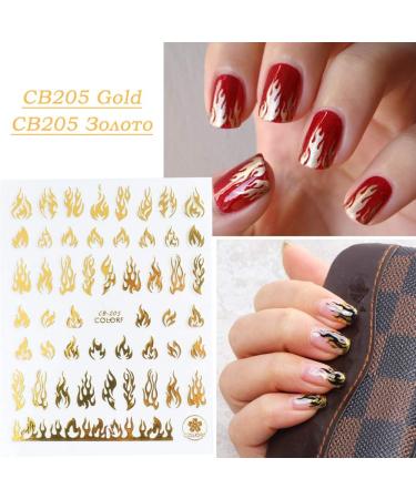 Flame Nail Stickers - 4 Sheets 3D Holographic Fire Decals for Nail Art - White Black Silver Gold Reflections - Vinyl Stencils for Decoration - Buy Online on GoSupps.com