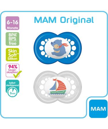 MAM Original & Air Silicone Pacifier Set for Boys (6-16 Months) | 6 Pacifiers + 3 Sterilization Boxes | International Shipping - Buy Online on GoSupps.com