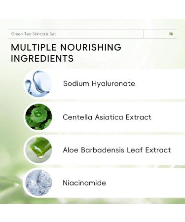 Green Tea Skin Care Set for Women/Teens with Cleanser Toner Serum Eye Cream and Face Cream Deep Cleansing Oil Control Hydrating  - Buy Online on GoSupps.com