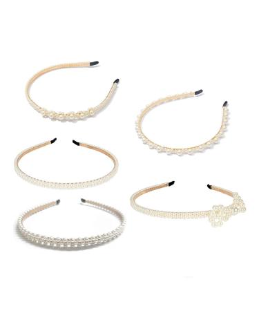 Hair -ready pearls hair tires with pearls 5pcs women hair tires with pearl girls pearl front belts for birthday party gift Prevents hair