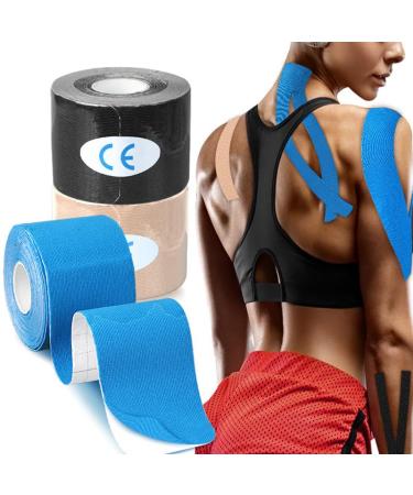 RooRuns Elastic Kinesiology Athletic Tape Hypoallergenic and Waterproof K Tape for Sports & Weightlifting (2 Rolls) Blue