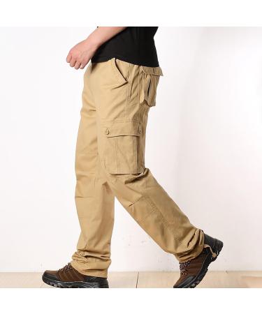 Men's Cargo Work Pants - Breathable Cotton Multiple Pockets Ripstop Fabric - Ideal for Hiking & Outdoor Activities (36 Khaki) - Buy Online on GoSupps.com