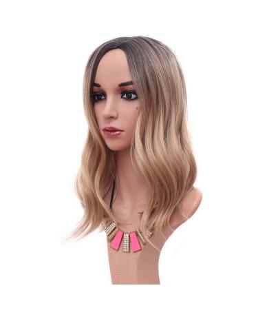 Chtom Fashion Curly Hair Wig - 18 Inch Medium Long Gray Gradient Golden Waves | International Shipping Available - Buy Online on GoSupps.com