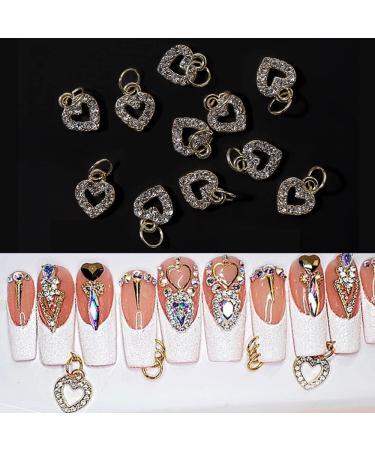 10pcs Sweet 3D Gold Heart Dangle Alloy Glitter Nail Charm Rhinestone Nail Jewelry Pendants Diamond Nail Art Dangle Nail Piercing Charms Alphabet Alloy 3D Nail Art Charm Acrylic Tips - Buy Online on GoSupps.com