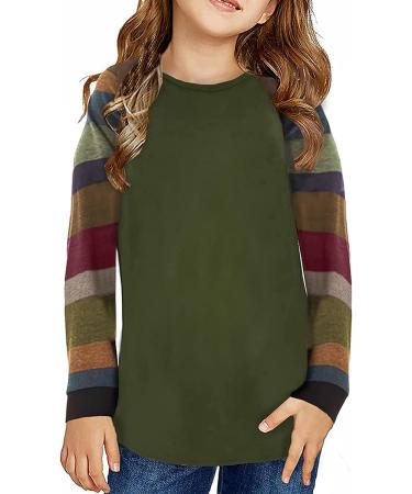 Teen Girls Green Striped T-Shirt | Long Sleeve Casual Sweatshirt | Fall Blouse 10-11 Years - Buy Online on GoSupps.com