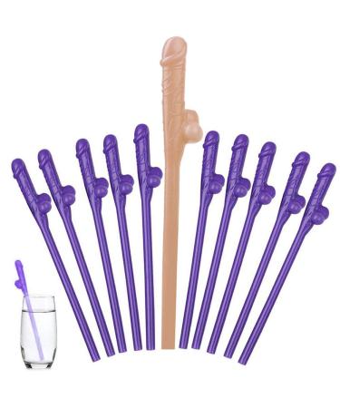 Bachelorette Party Drinking Straws Novelty Plastic Straws Party Girls Night Out Hen Party Celebration Wedding Shower Party Favors Gift (10 Purple+1 Big)