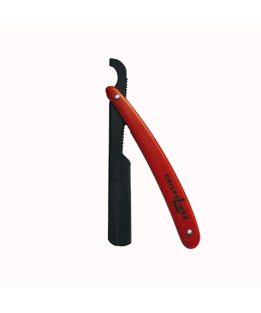 Crispy Linez Barber Turkish Razor | Professional Straight Razor (Red & Black) Red Handle/Matte Black Blade Holder