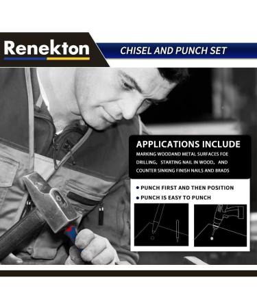 Renekton 3-Piece Punch and Chisel Set | 1/8 Center Punch, Hinge Pin Punch, Cold Chisel | Metal Striking Hammer Cap | Cr-v Steel - Buy Online on GoSupps.com