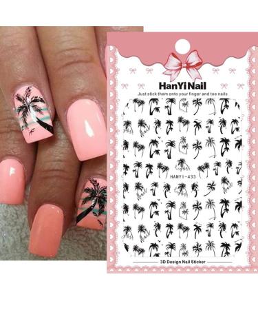Tropical Summer Coconut Tree Nail Stickers - 6 Sheets 3D Self-Adhesive Nail Decals for Women - Buy Online on GoSupps.com
