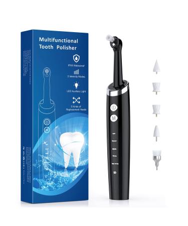 Tooth Polisher Heartyfly Multifunctional Teeth Whitening Kit for Tooth Polish Plaque Removal Plaque Remover Used with Regular Toothpaste/Whitening Toothpaste Better Whitening Effect USB Charging Black