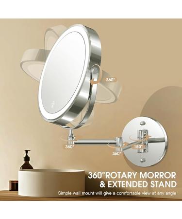 Wall Mounted Lighted Makeup Mirror | Rechargeable 1x/10x Magnifying Mirror | 3 Colors LED | Touch Dimmable | 360 Rotation | Foldable Vanity Mirror - Buy Online on GoSupps.com
