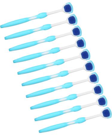 Verdant Touch Tongue Cleaner Brush Set - 10 Silicone Tongue Scrapers with Long Handle for Oral Hygiene - Blue - Buy Online on GoSupps.com